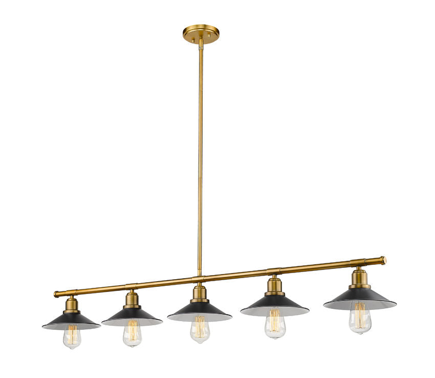 Z-Lite Casa 8" 5-Light Factory Brass Island Light With Matte Black Steel Shade