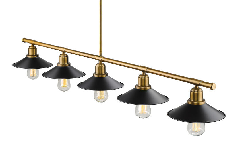 Z-Lite Casa 8" 5-Light Factory Brass Island Light With Matte Black Steel Shade