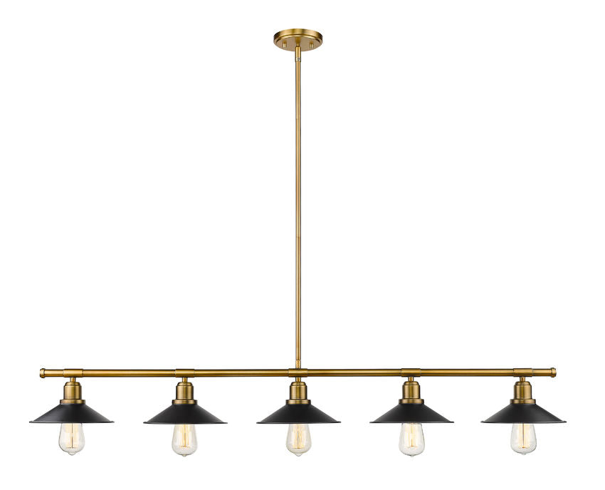 Z-Lite Casa 8" 5-Light Factory Brass Island Light With Matte Black Steel Shade