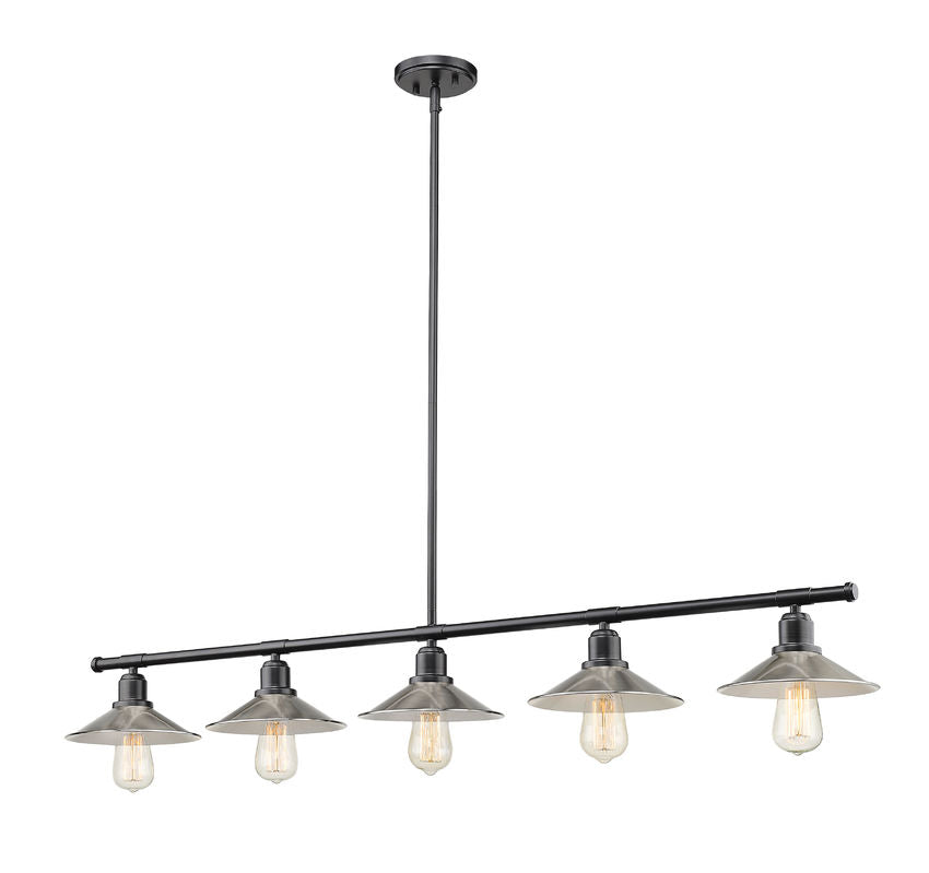 Z-Lite Casa 8" 5-Light Matte Black Island Light With Brushed Nickel Steel Shade