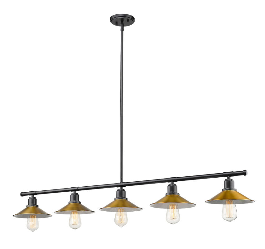 Z-Lite Casa 8" 5-Light Matte Black Island Light With Factory Brass Steel Shade