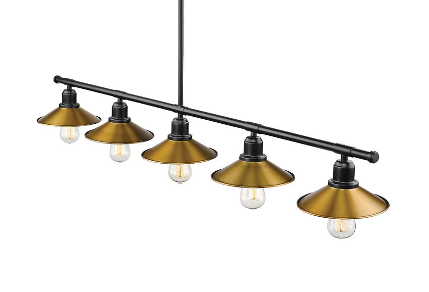 Z-Lite Casa 8" 5-Light Matte Black Island Light With Factory Brass Steel Shade