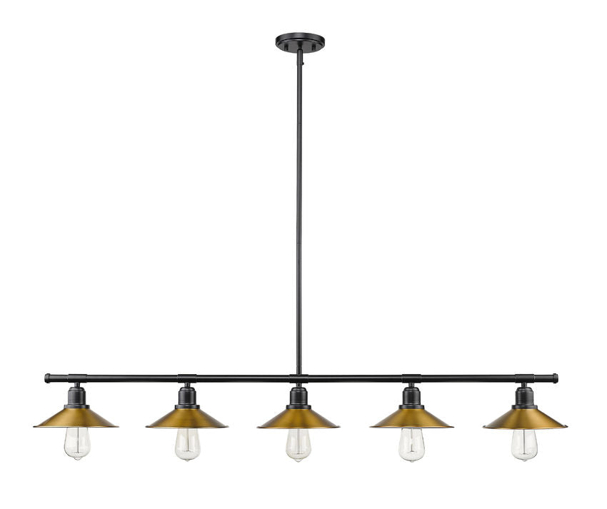 Z-Lite Casa 8" 5-Light Matte Black Island Light With Factory Brass Steel Shade