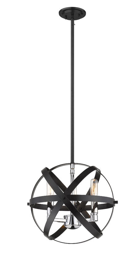 Z-Lite Cavallo 12" 3-Light Hammered Black and Chrome Steel Pendant Light