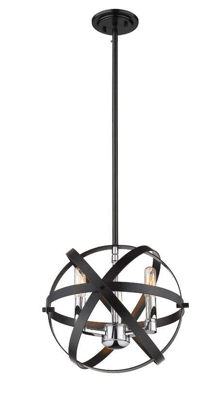 Z-Lite Cavallo 12" 3-Light Hammered Black and Chrome Steel Pendant Light