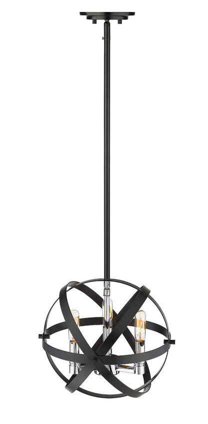 Z-Lite Cavallo 12" 3-Light Hammered Black and Chrome Steel Pendant Light