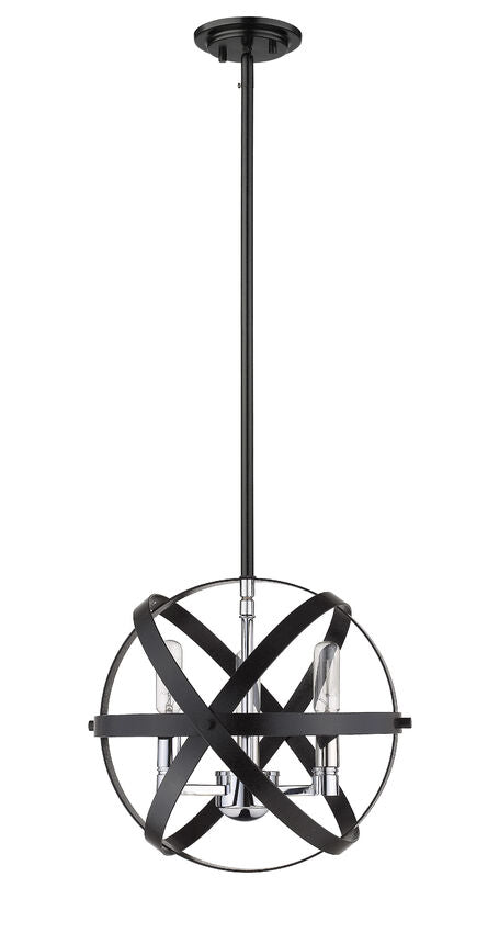 Z-Lite Cavallo 12" 3-Light Hammered Black and Chrome Steel Pendant Light