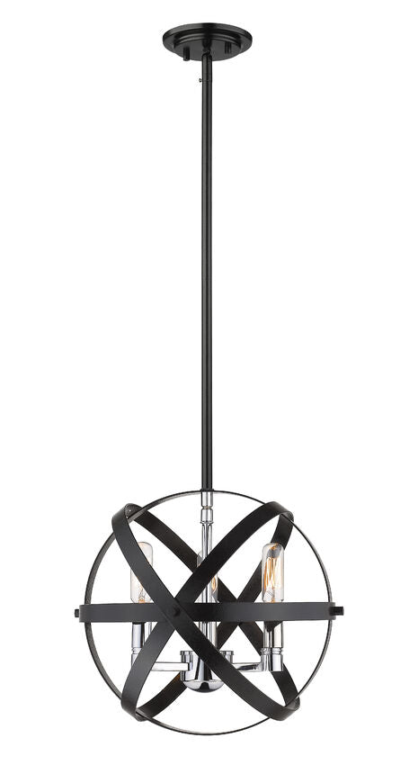 Z-Lite Cavallo 12" 3-Light Hammered Black and Chrome Steel Pendant Light