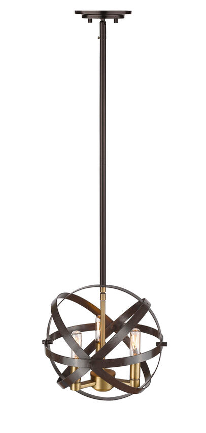 Z-Lite Cavallo 12" 3-Light Hammered Black and Olde Brass Steel Pendant Light