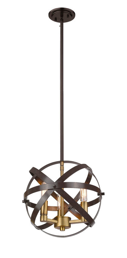 Z-Lite Cavallo 12" 3-Light Hammered Black and Olde Brass Steel Pendant Light