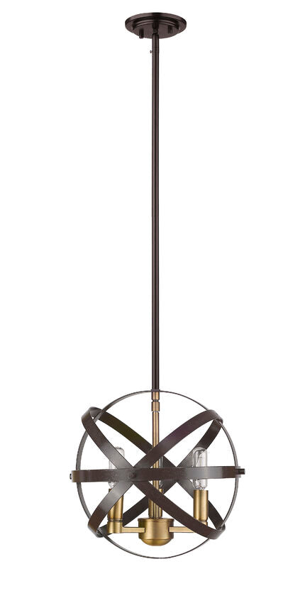 Z-Lite Cavallo 12" 3-Light Hammered Black and Olde Brass Steel Pendant Light
