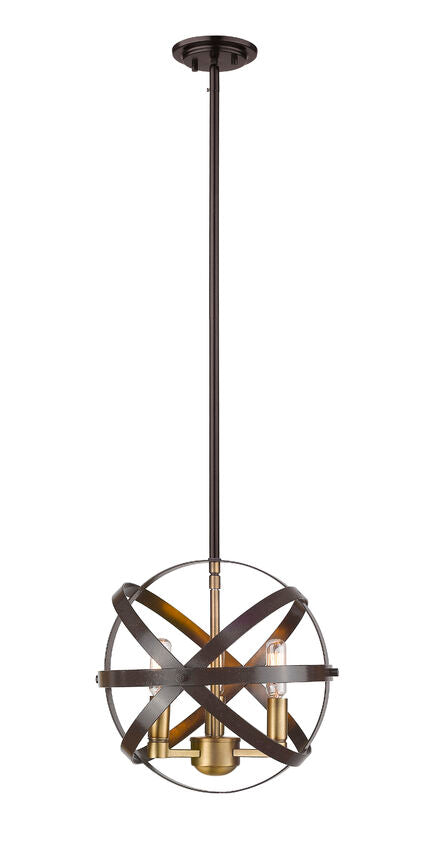 Z-Lite Cavallo 12" 3-Light Hammered Black and Olde Brass Steel Pendant Light