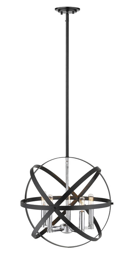 Z-Lite Cavallo 18" 5-Light Hammered Black and Chrome Steel Pendant Light
