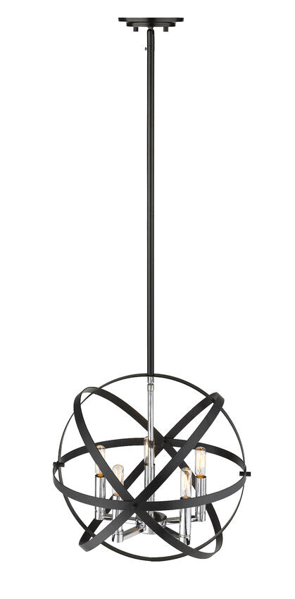 Z-Lite Cavallo 18" 5-Light Hammered Black and Chrome Steel Pendant Light