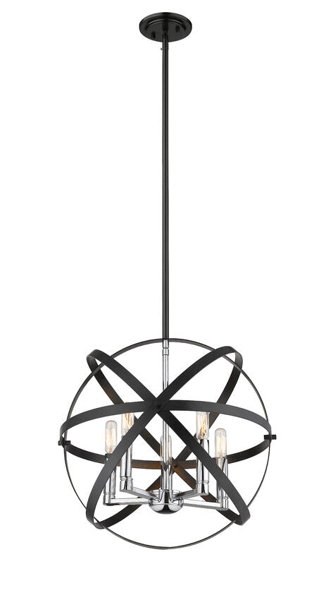 Z-Lite Cavallo 18" 5-Light Hammered Black and Chrome Steel Pendant Light