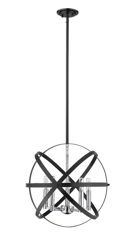 Z-Lite Cavallo 18" 5-Light Hammered Black and Chrome Steel Pendant Light