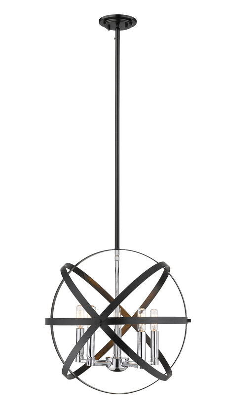 Z-Lite Cavallo 18" 5-Light Hammered Black and Chrome Steel Pendant Light