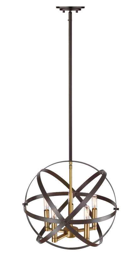 Z-Lite Cavallo 18" 5-Light Hammered Black and Olde Brass Steel Pendant Light