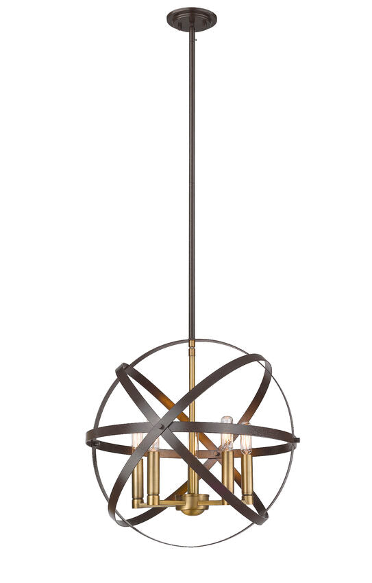 Z-Lite Cavallo 18" 5-Light Hammered Black and Olde Brass Steel Pendant Light