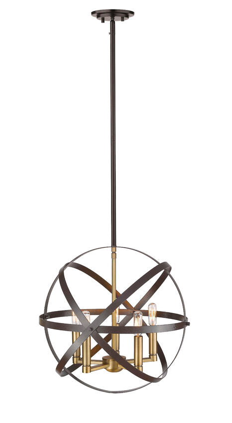 Z-Lite Cavallo 18" 5-Light Hammered Black and Olde Brass Steel Pendant Light