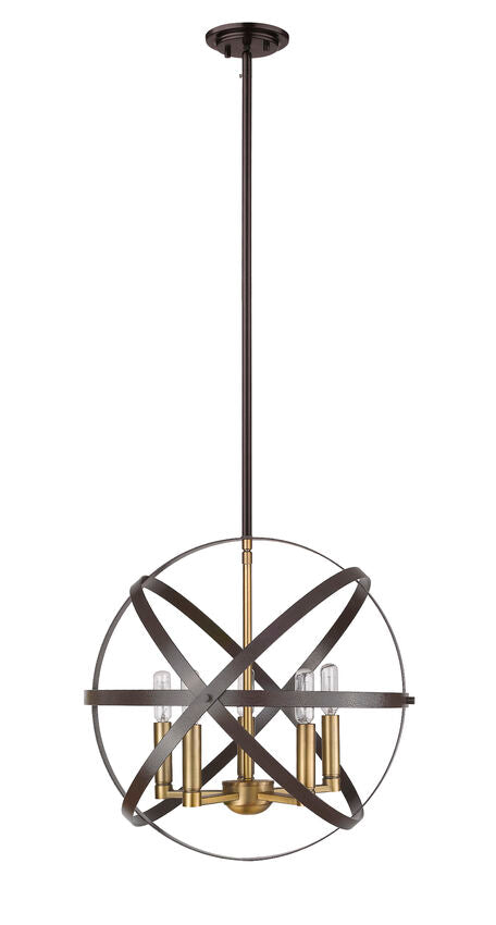 Z-Lite Cavallo 18" 5-Light Hammered Black and Olde Brass Steel Pendant Light