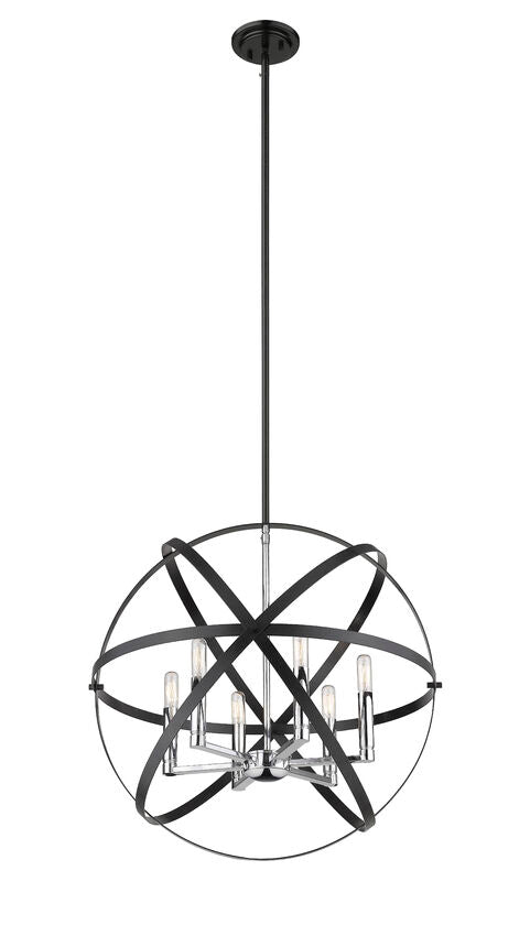 Z-Lite Cavallo 24" 6-Light Hammered Black and Chrome Steel Pendant Light