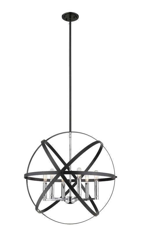 Z-Lite Cavallo 24" 6-Light Hammered Black and Chrome Steel Pendant Light