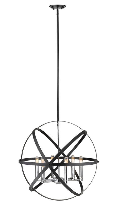 Z-Lite Cavallo 24" 6-Light Hammered Black and Chrome Steel Pendant Light