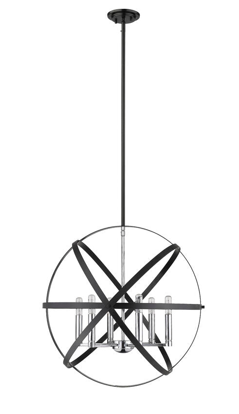Z-Lite Cavallo 24" 6-Light Hammered Black and Chrome Steel Pendant Light