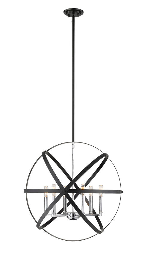 Z-Lite Cavallo 24" 6-Light Hammered Black and Chrome Steel Pendant Light