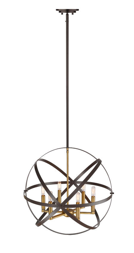 Z-Lite Cavallo 24" 6-Light Hammered Black and Olde Brass Steel Pendant Light