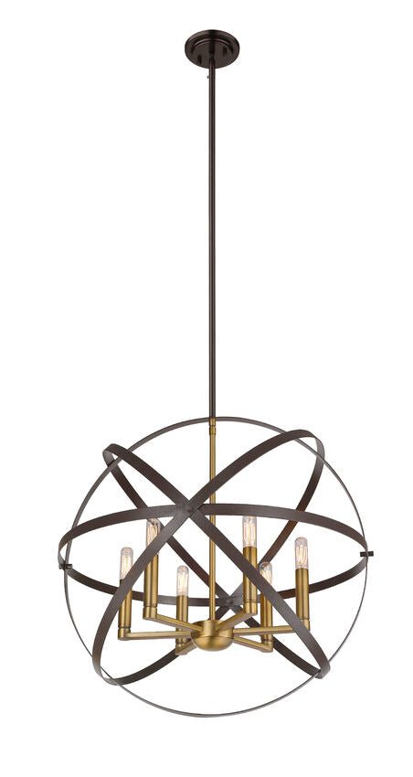 Z-Lite Cavallo 24" 6-Light Hammered Black and Olde Brass Steel Pendant Light