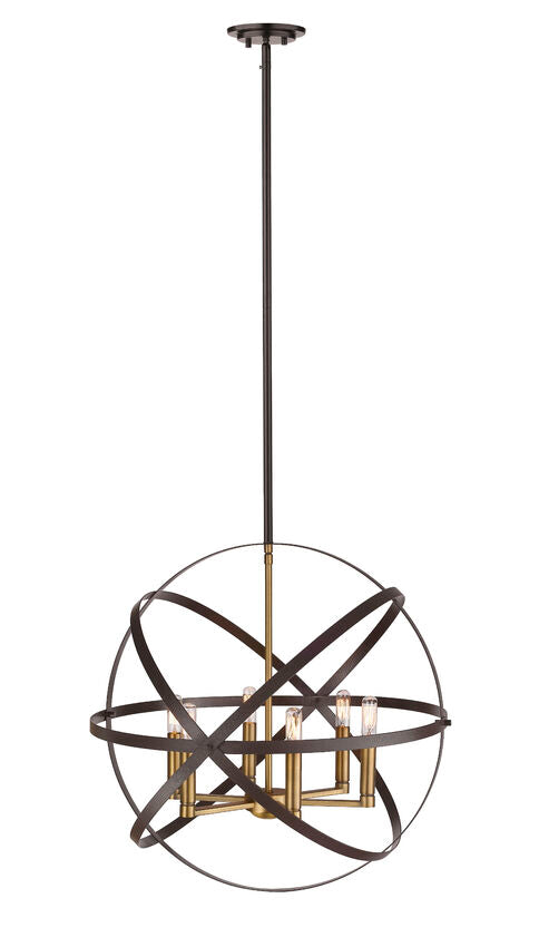 Z-Lite Cavallo 24" 6-Light Hammered Black and Olde Brass Steel Pendant Light