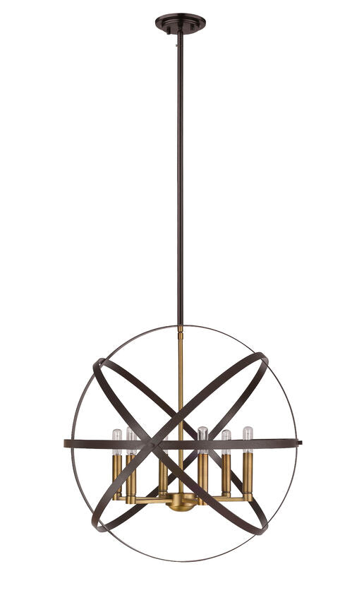 Z-Lite Cavallo 24" 6-Light Hammered Black and Olde Brass Steel Pendant Light