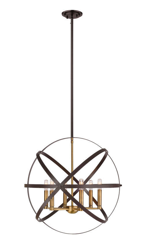 Z-Lite Cavallo 24" 6-Light Hammered Black and Olde Brass Steel Pendant Light