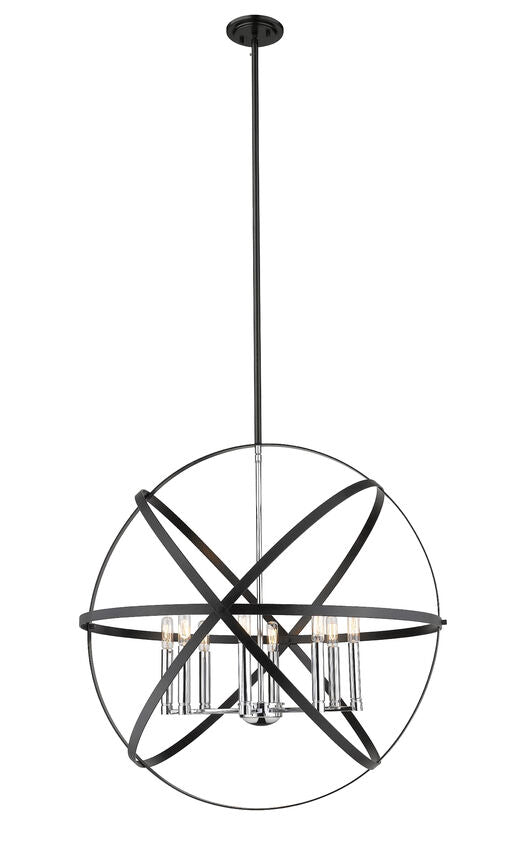 Z-Lite Cavallo 30" 8-Light Hammered Black and Chrome Steel Pendant Light