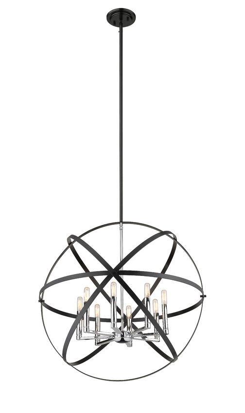 Z-Lite Cavallo 30" 8-Light Hammered Black and Chrome Steel Pendant Light