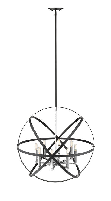 Z-Lite Cavallo 30" 8-Light Hammered Black and Chrome Steel Pendant Light