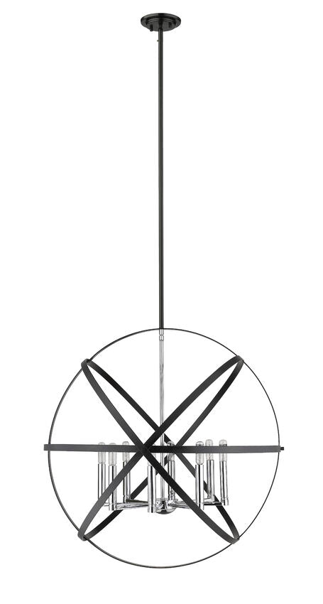 Z-Lite Cavallo 30" 8-Light Hammered Black and Chrome Steel Pendant Light