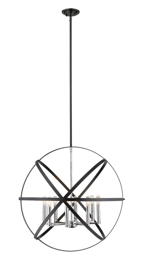 Z-Lite Cavallo 30" 8-Light Hammered Black and Chrome Steel Pendant Light