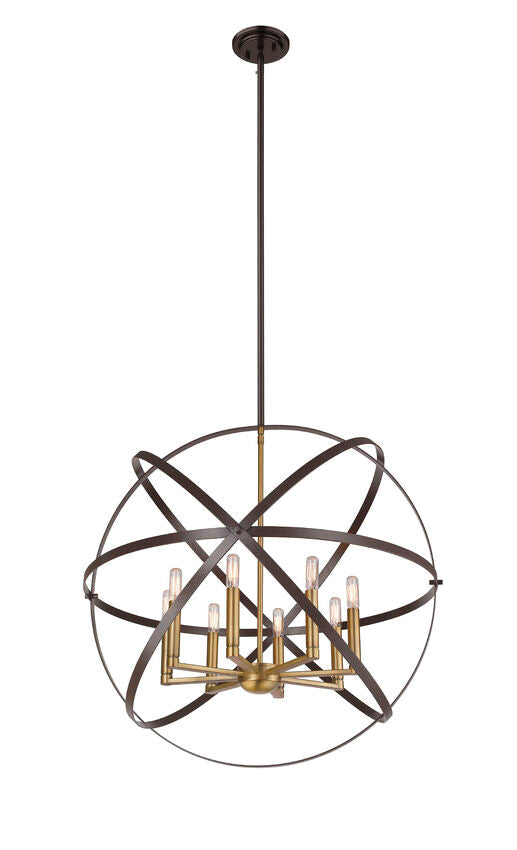 Z-Lite Cavallo 30" 8-Light Hammered Black and Olde Brass Steel Pendant Light