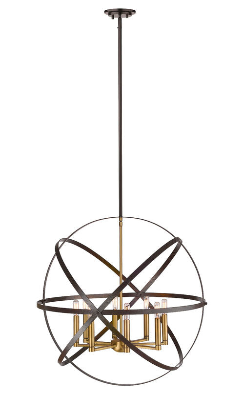 Z-Lite Cavallo 30" 8-Light Hammered Black and Olde Brass Steel Pendant Light