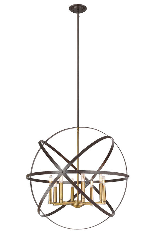 Z-Lite Cavallo 30" 8-Light Hammered Black and Olde Brass Steel Pendant Light