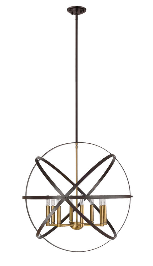 Z-Lite Cavallo 30" 8-Light Hammered Black and Olde Brass Steel Pendant Light