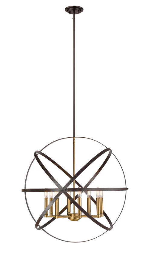 Z-Lite Cavallo 30" 8-Light Hammered Black and Olde Brass Steel Pendant Light