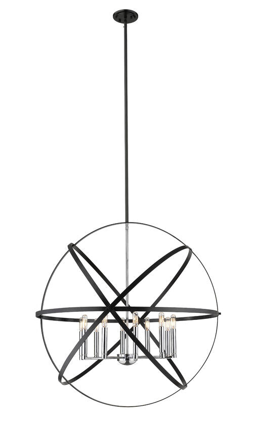Z-Lite Cavallo 36" 10-Light Hammered Black and Chrome Steel Pendant Light