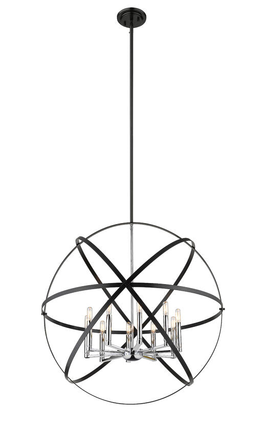Z-Lite Cavallo 36" 10-Light Hammered Black and Chrome Steel Pendant Light