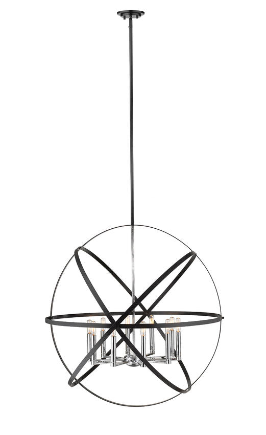 Z-Lite Cavallo 36" 10-Light Hammered Black and Chrome Steel Pendant Light