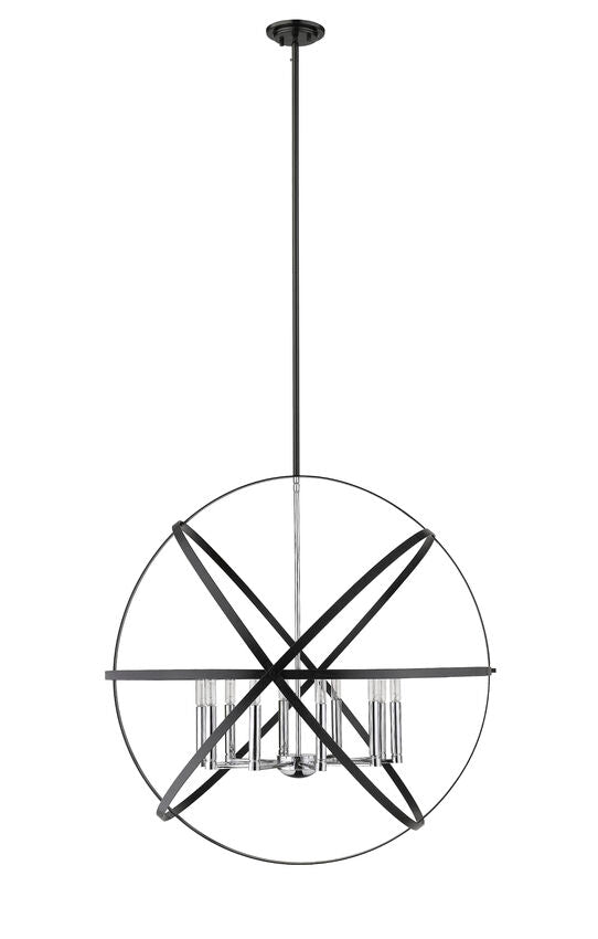 Z-Lite Cavallo 36" 10-Light Hammered Black and Chrome Steel Pendant Light