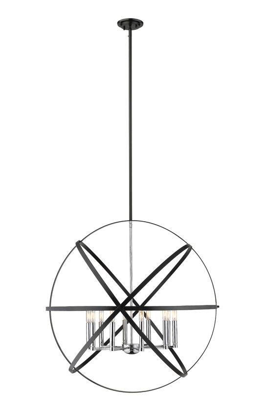 Z-Lite Cavallo 36" 10-Light Hammered Black and Chrome Steel Pendant Light